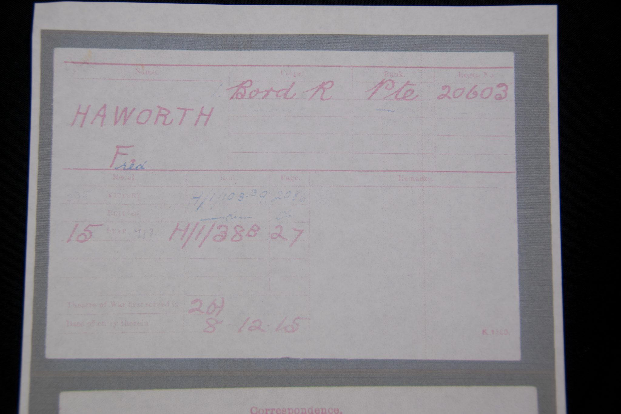 (British Army) First Day of the Somme 1 July 1916 - Victory medal of Private F. Haworth, 20603, 1st Bn., Border Regiment - Image 27