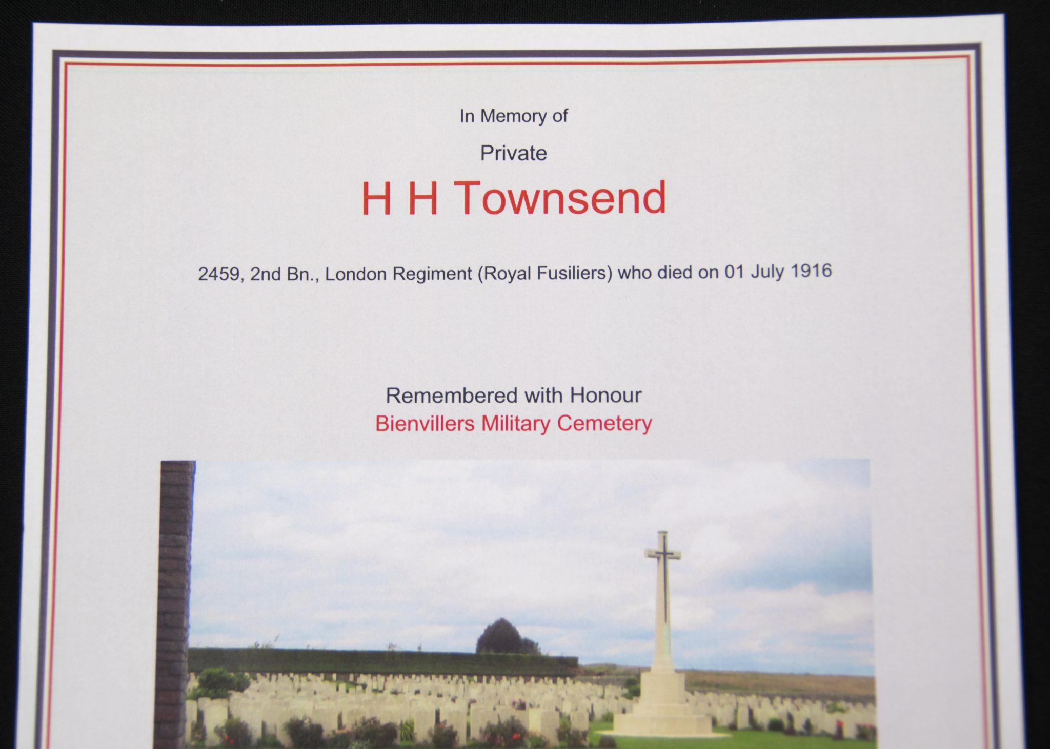 (British Army) First Day of the Somme 1 July 1916 - Victory medal of Private H. H. Townsend, 2459, 2nd Bn., London Regiment (Royal Fusiliers) - Image 10