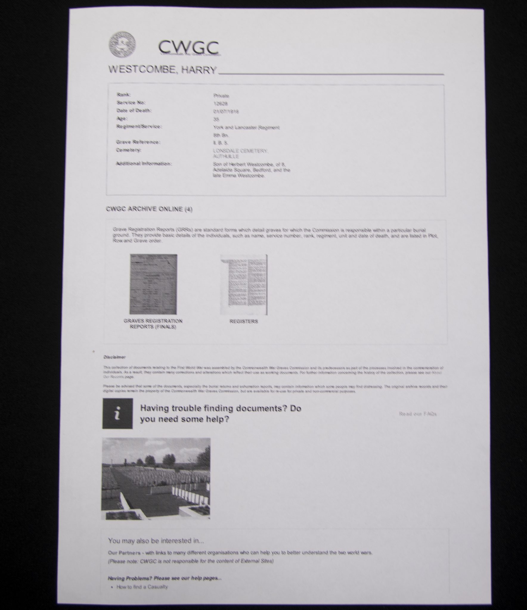 (British Army) First Day of the Somme 1 July 1916 - Victory medal of Private Harry Westcombe, 12628, 8th Bn., York and lancaster Regiment - Image 26