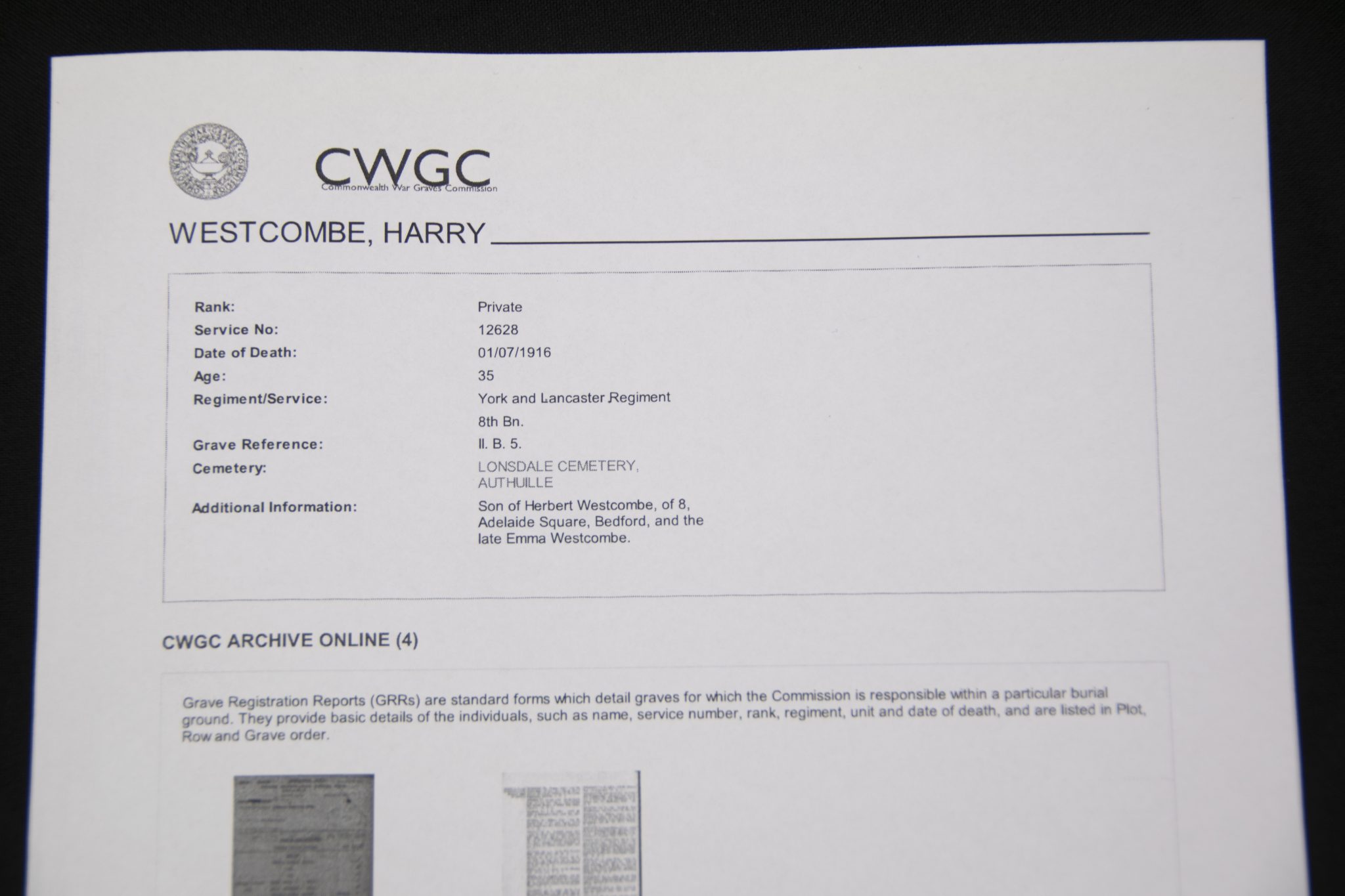 (British Army) First Day of the Somme 1 July 1916 - Victory medal of Private Harry Westcombe, 12628, 8th Bn., York and lancaster Regiment - Image 27