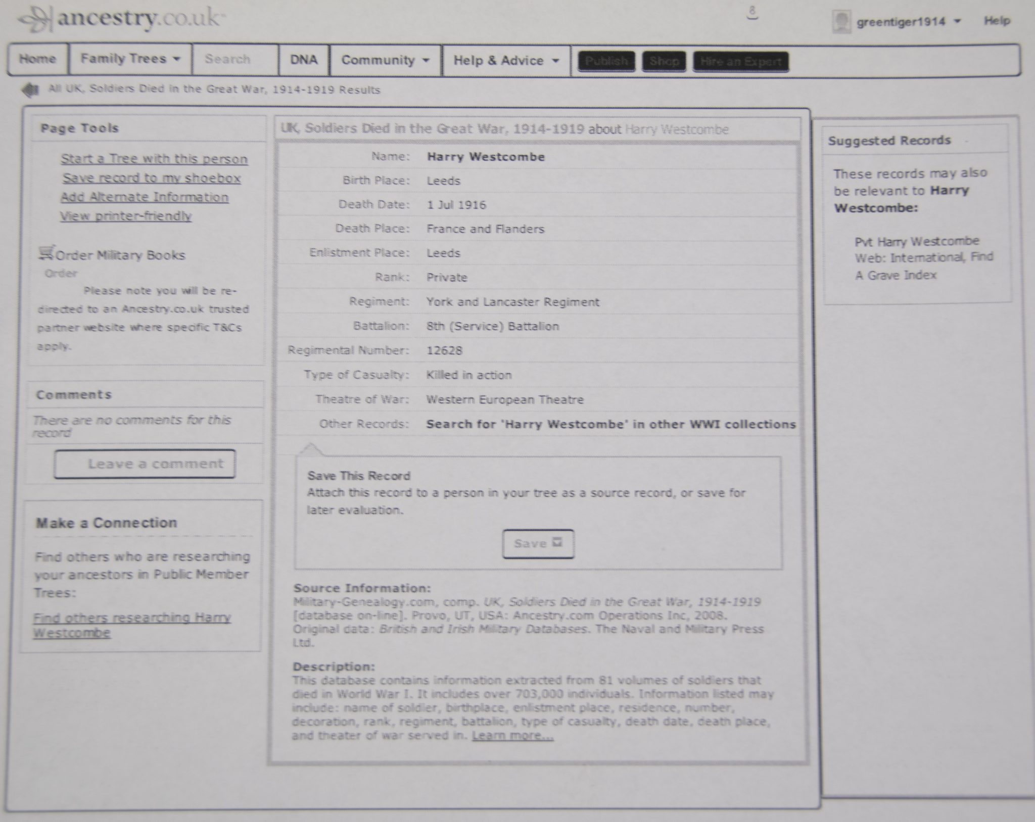 (British Army) First Day of the Somme 1 July 1916 - Victory medal of Private Harry Westcombe, 12628, 8th Bn., York and lancaster Regiment - Image 31