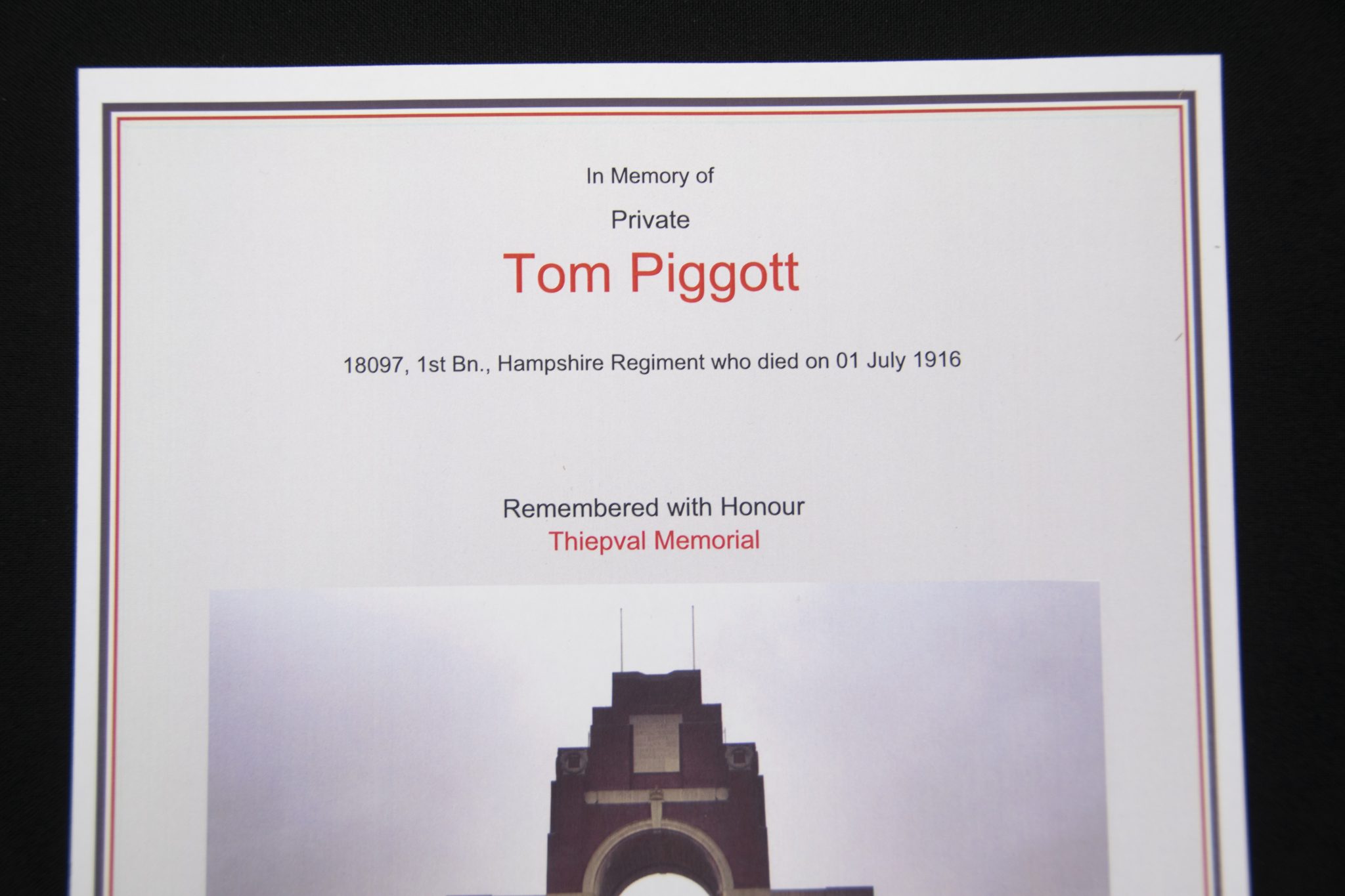 (British Army) First Day of the Somme 1 July 1916 - Victory medal of Private Tom Piggott, 18097, 1st Bn., Hampshire Regiment