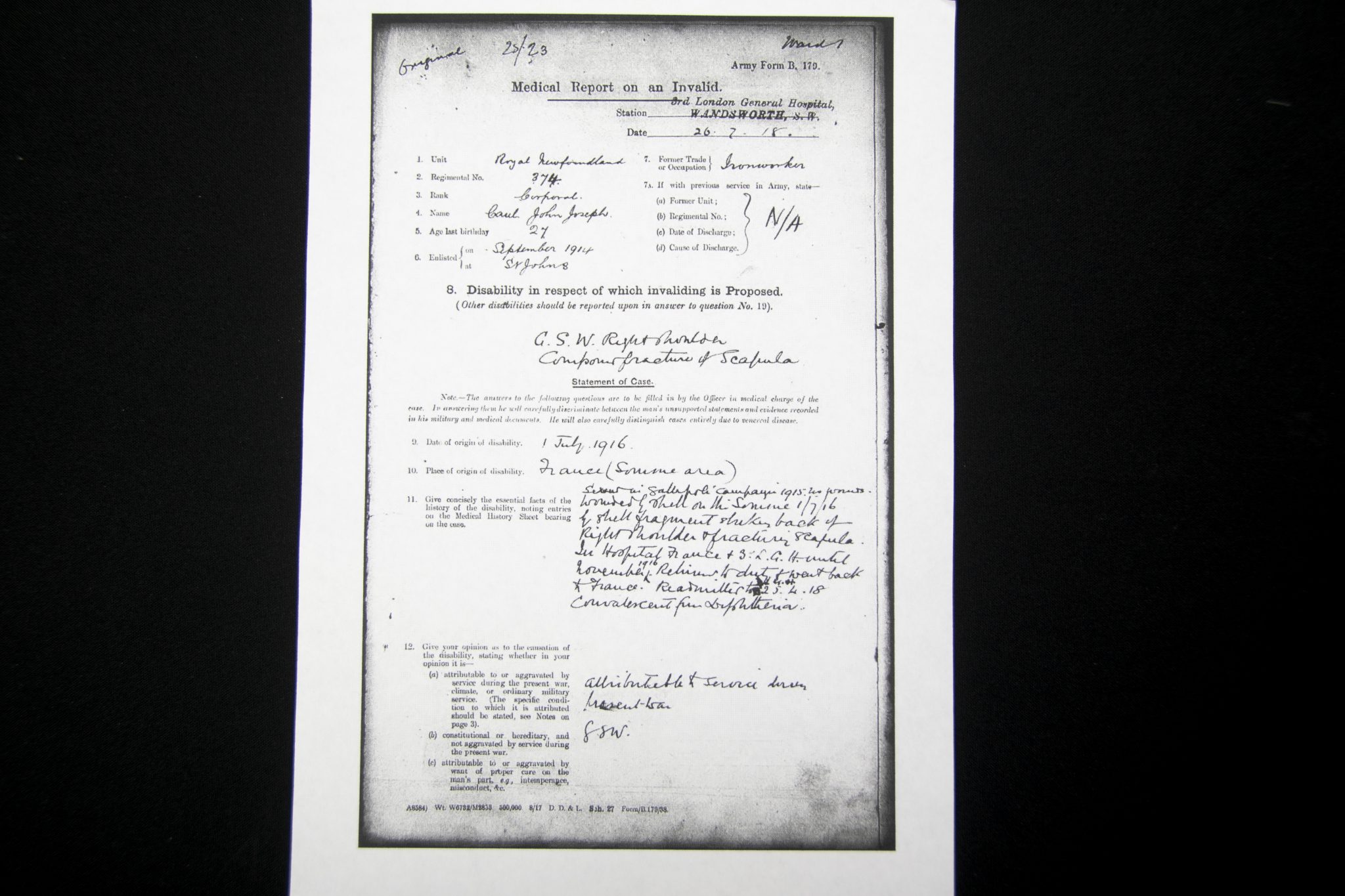 (British Army) First Day of the Somme 1 July 1916 WOUNDED - 1914-15 Star John Joseph Caul, Royal Newfoundland Regiment - Image 18