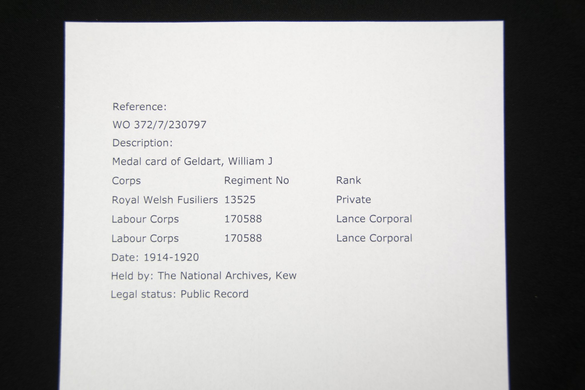 (British Army) First Day of the Somme 1 July 1916 WOUNDED - 1914-15 Star of Private William Joseph Geldart, 13525, Royal Welsch Fusiliers - Image 9