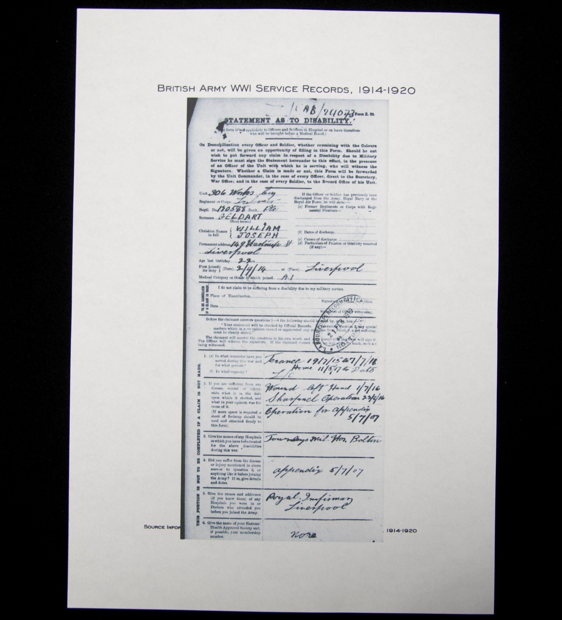 (British Army) First Day of the Somme 1 July 1916 WOUNDED - 1914-15 Star of Private William Joseph Geldart, 13525, Royal Welsch Fusiliers - Image 6