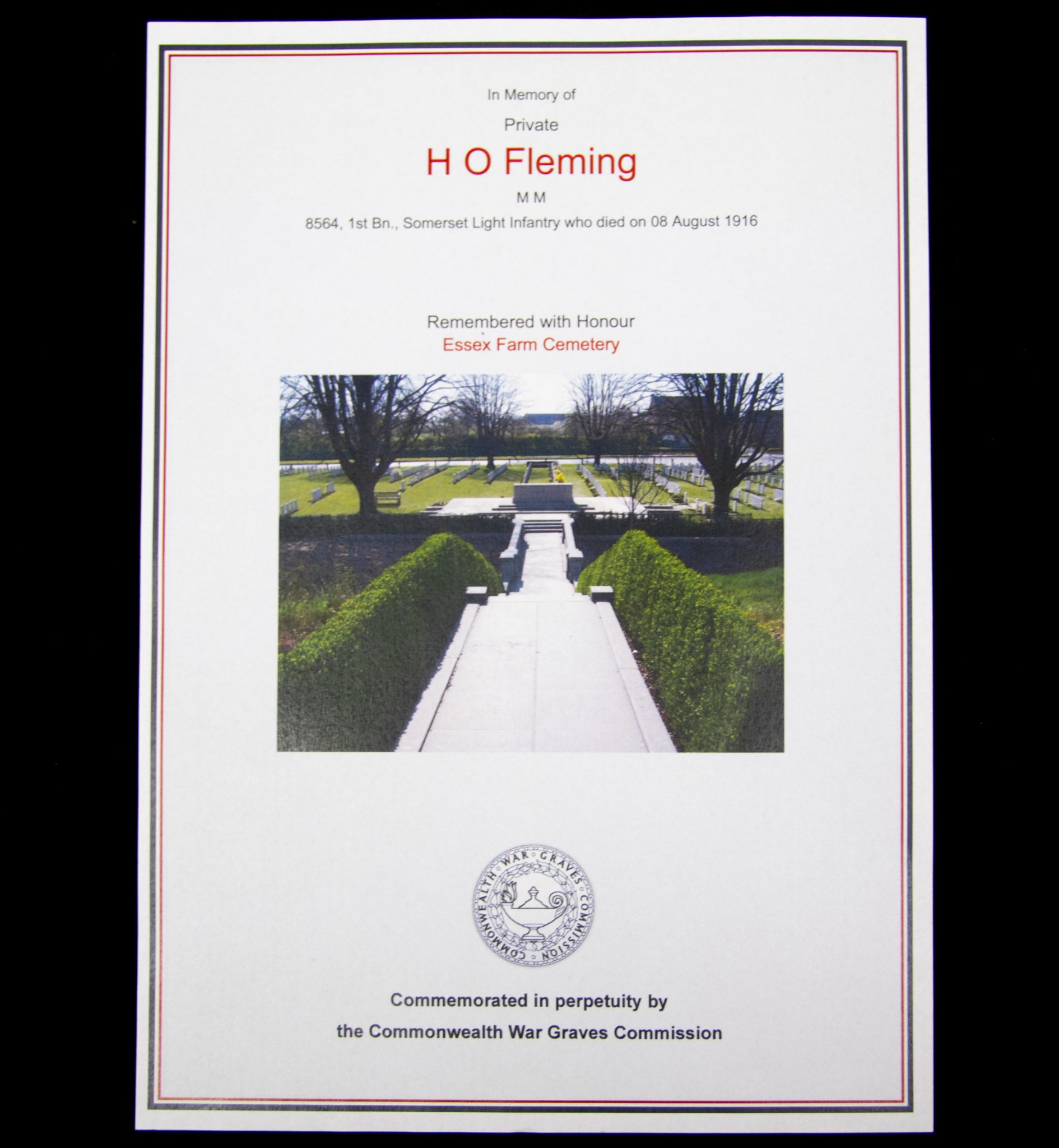 (British Army) First Day of the Somme 1 July 1916 WOUNDED - Victory medal of Private Harold O. Fleming, 8564, 1st Bn., Somerset Light Infantry - Image 9