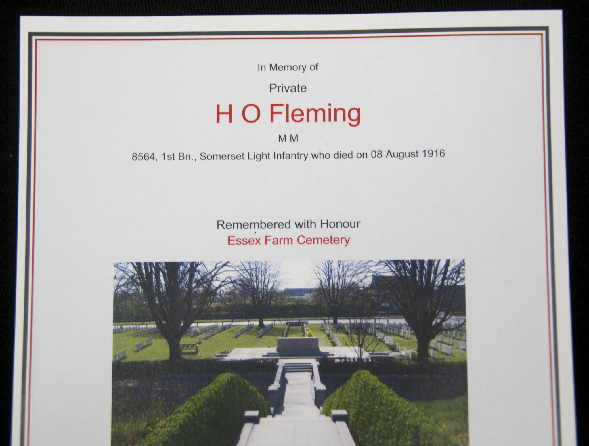 (British Army) First Day of the Somme 1 July 1916 WOUNDED - Victory medal of Private Harold O. Fleming, 8564, 1st Bn., Somerset Light Infantry - Image 10