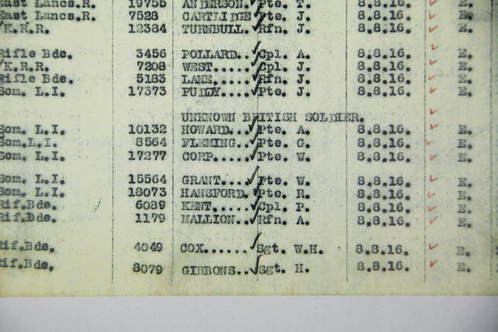 (British Army) First Day of the Somme 1 July 1916 WOUNDED - Victory medal of Private Harold O. Fleming, 8564, 1st Bn., Somerset Light Infantry - Image 19