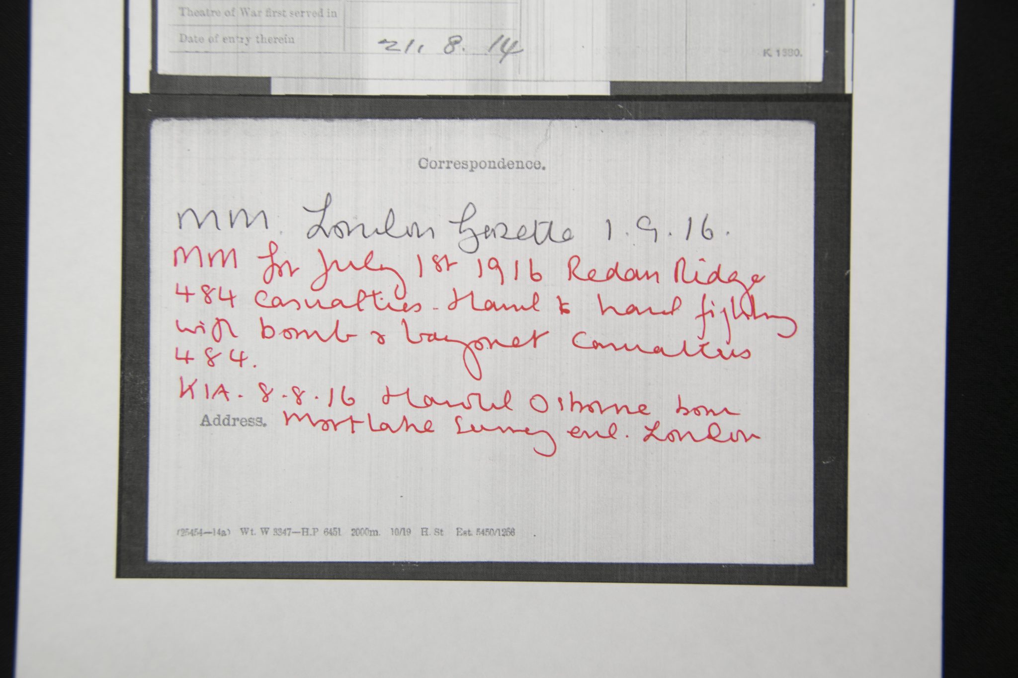 (British Army) First Day of the Somme 1 July 1916 WOUNDED - Victory medal of Private Harold O. Fleming, 8564, 1st Bn., Somerset Light Infantry - Image 22