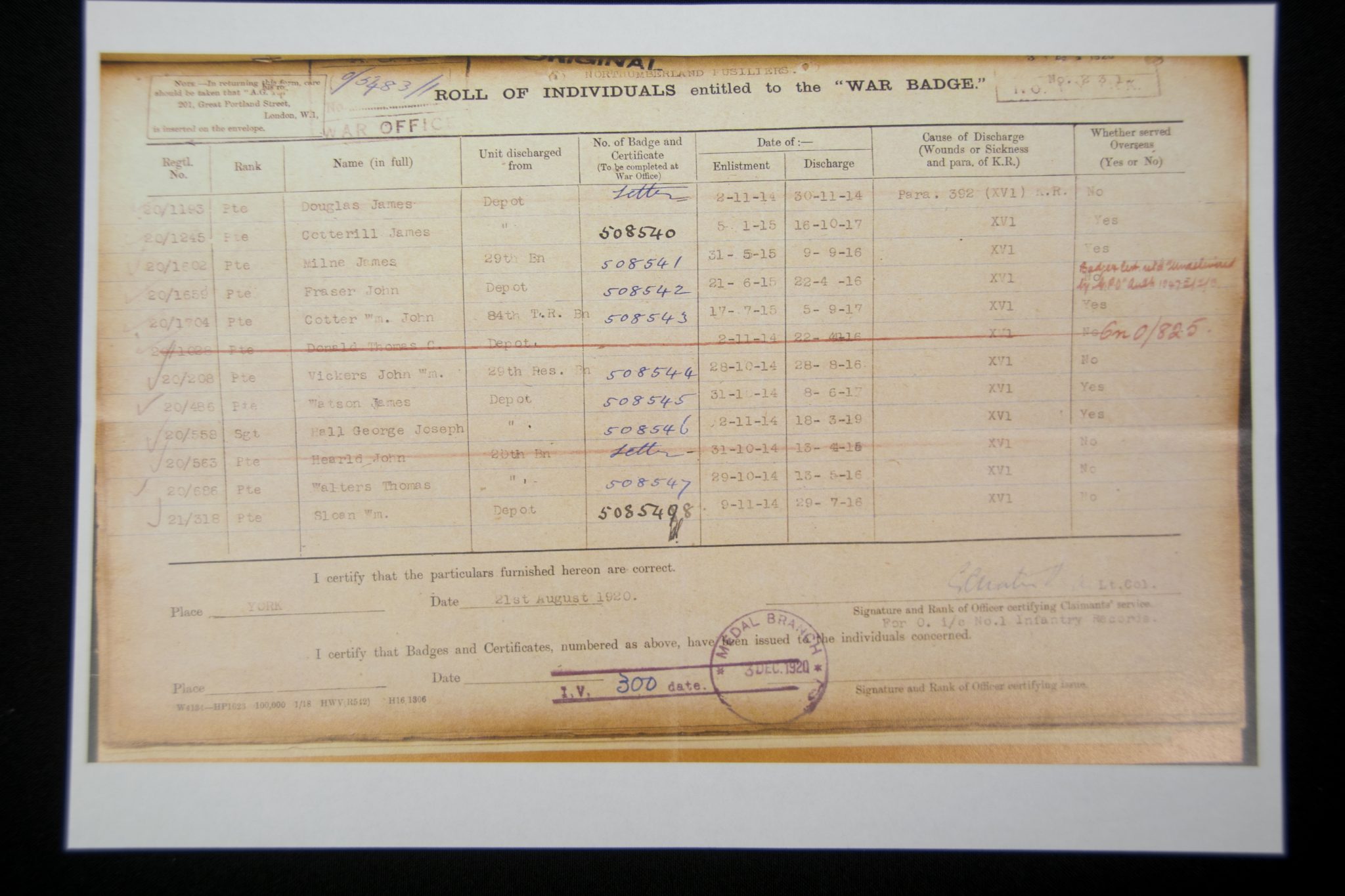 (British Army) First Day of the Somme 1 July 1916 WOUNDED - Victory medal of Private James Watson, 20/486 - Image 10