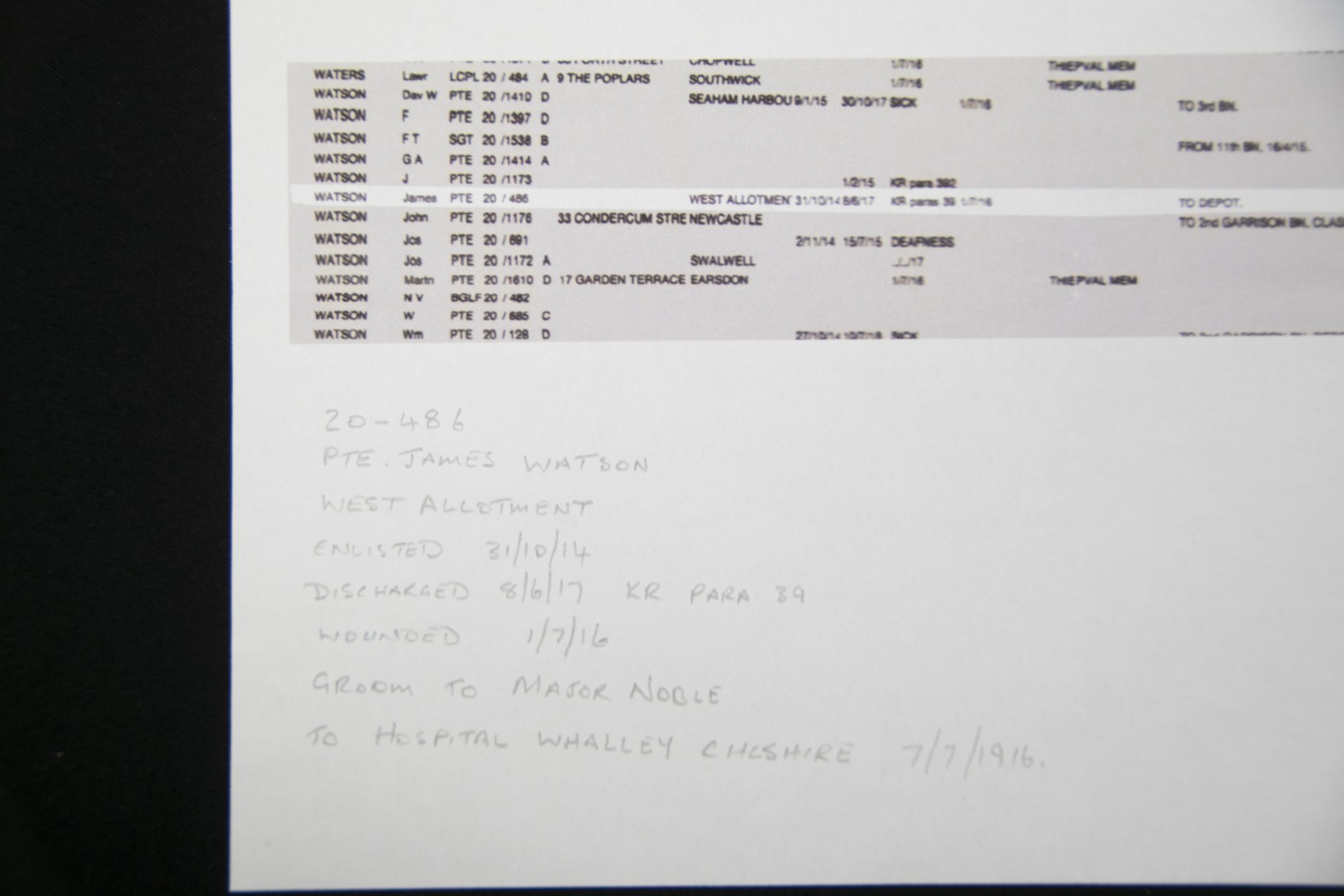 (British Army) First Day of the Somme 1 July 1916 WOUNDED - Victory medal of Private James Watson, 20/486 - Image 14