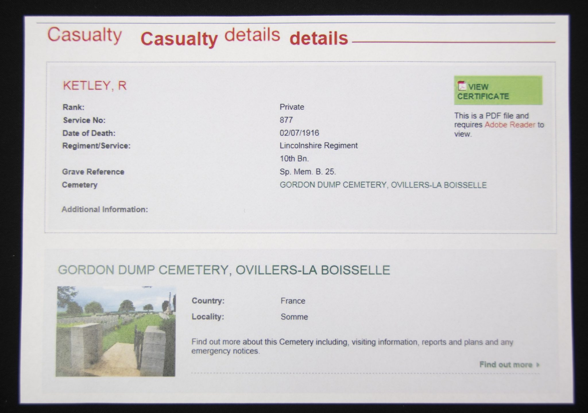 (British Army) First Day of the Somme 1 July 1916 - WOUNDED. Brittish War Medal of Private Raymond Ketley, 877, 10th Bn., Lincolnshire Regiment - Image 11