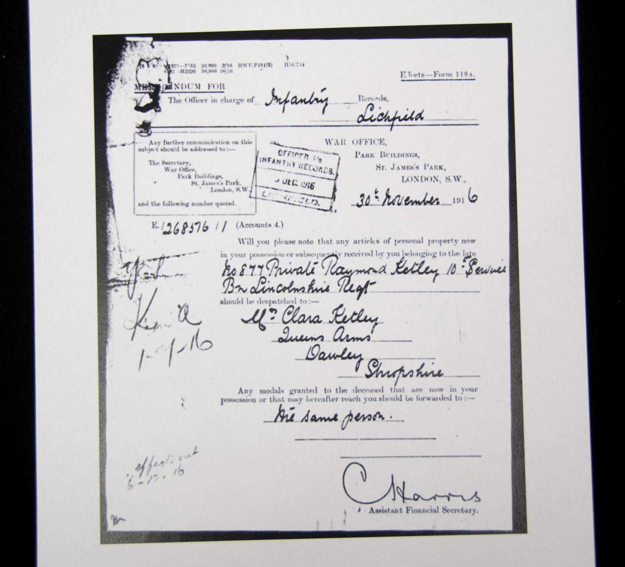 (British Army) First Day of the Somme 1 July 1916 - WOUNDED. Brittish War Medal of Private Raymond Ketley, 877, 10th Bn., Lincolnshire Regiment - Image 19