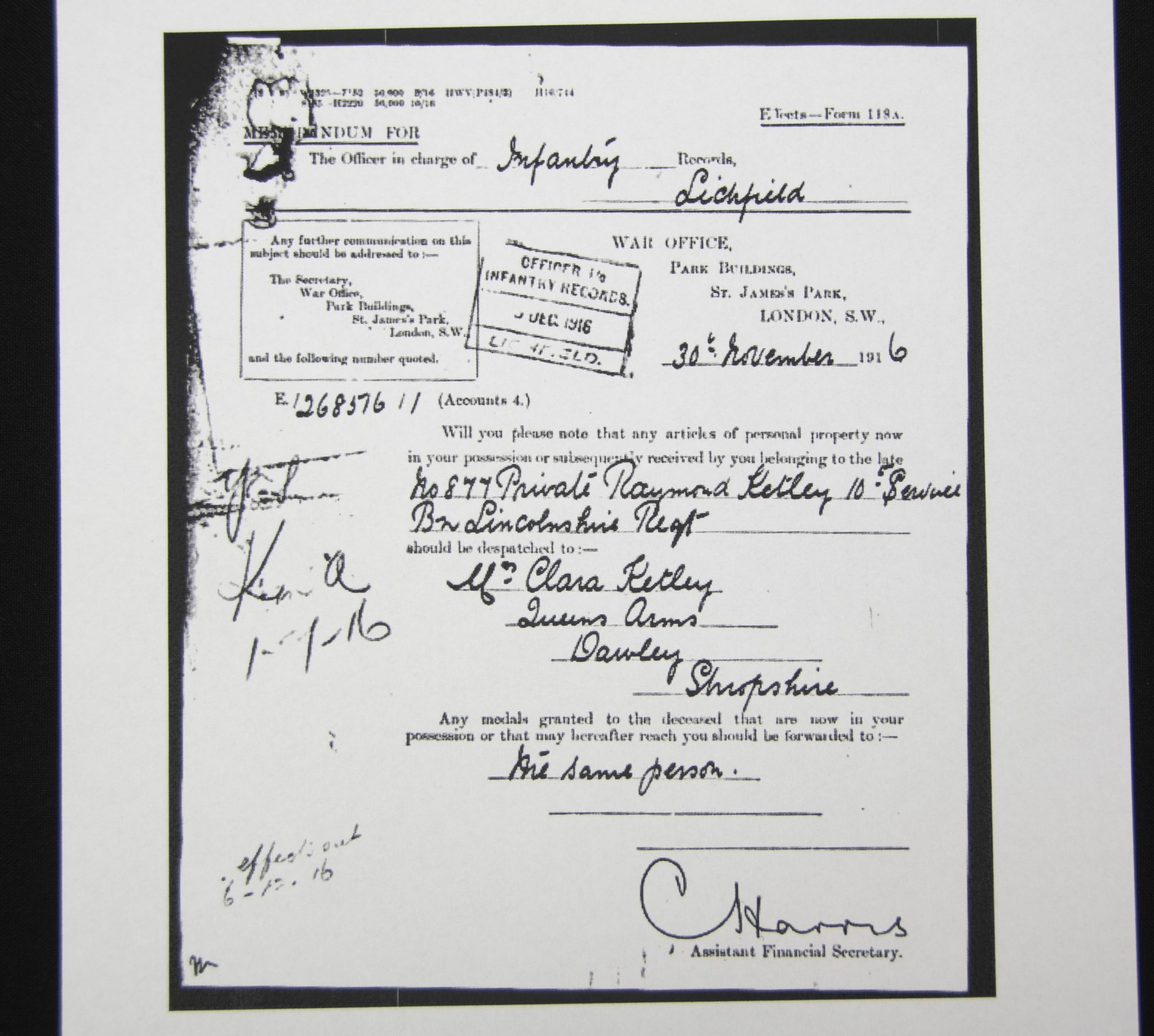 (British Army) First Day of the Somme 1 July 1916 - WOUNDED. Brittish War Medal of Private Raymond Ketley, 877, 10th Bn., Lincolnshire Regiment - Image 25