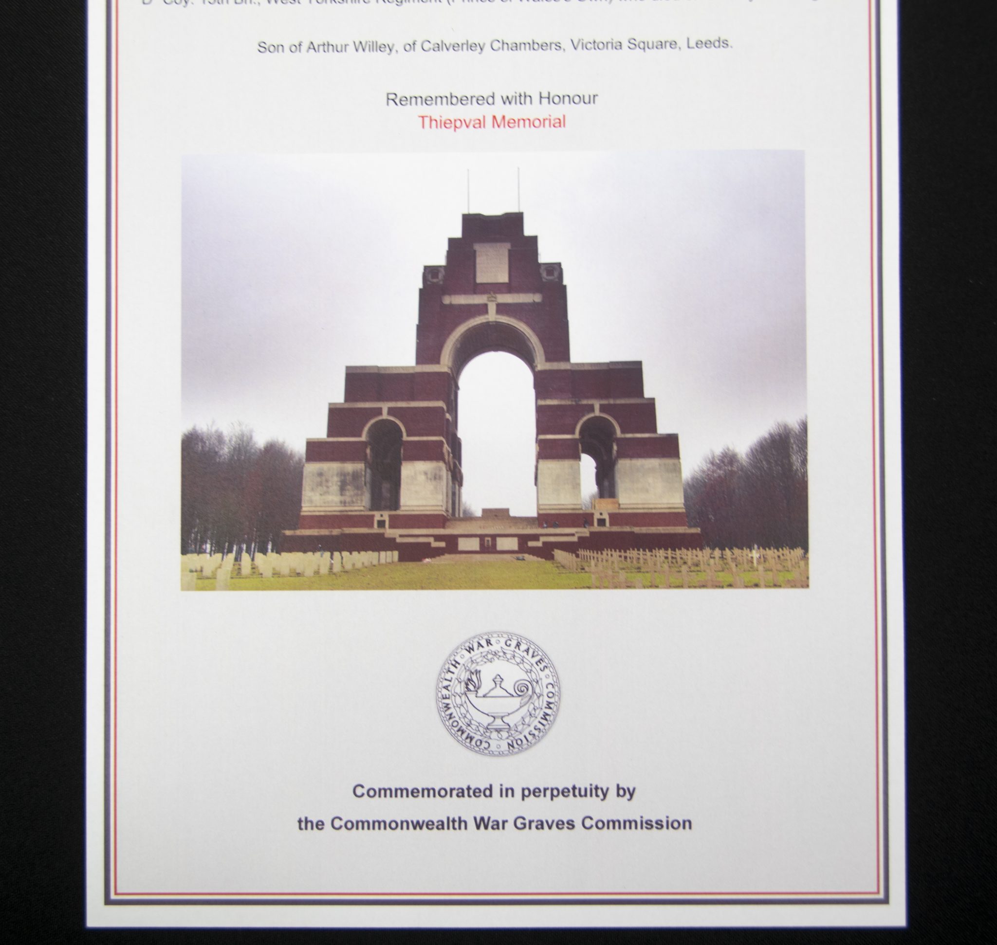 (British Army) First Day of the Somme 1 July Two commemorative frames of Thomas Arthur Raymond R.E. Willey, "D" Coy, 15th Bn., West Yorkshire Regiment - Image 14