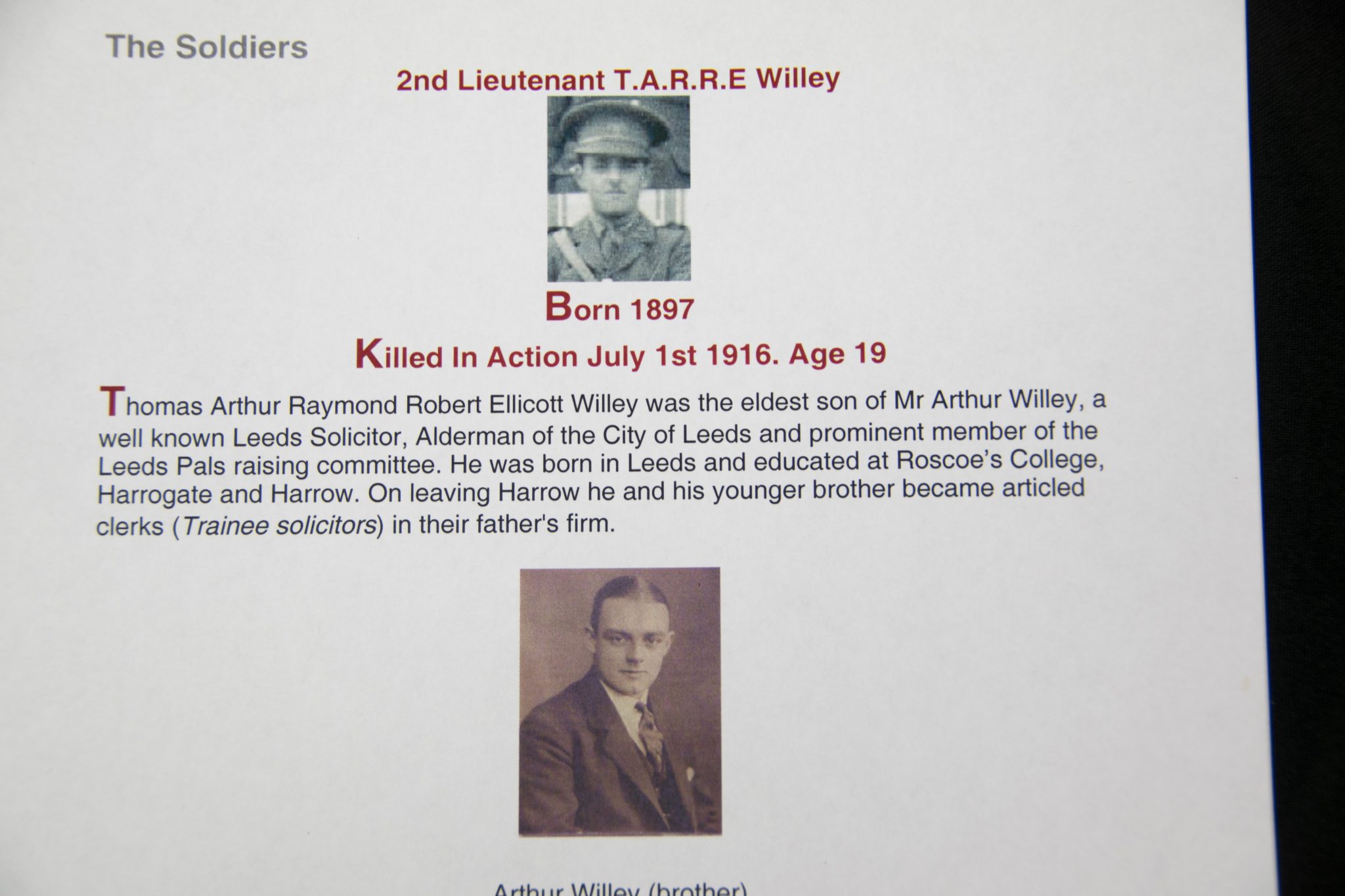 (British Army) First Day of the Somme 1 July Two commemorative frames of Thomas Arthur Raymond R.E. Willey, "D" Coy, 15th Bn., West Yorkshire Regiment - Image 19