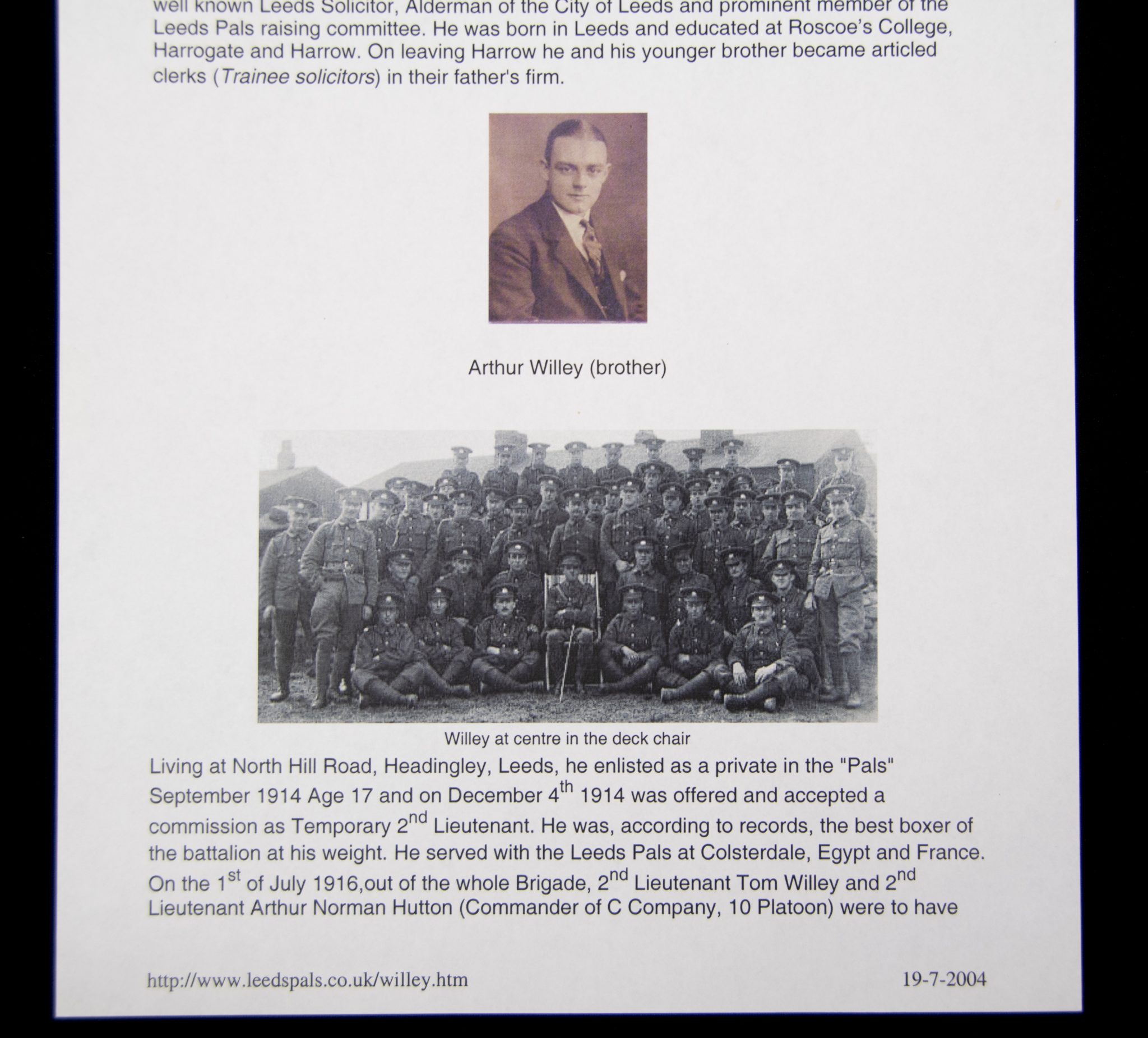 (British Army) First Day of the Somme 1 July Two commemorative frames of Thomas Arthur Raymond R.E. Willey, "D" Coy, 15th Bn., West Yorkshire Regiment - Image 20