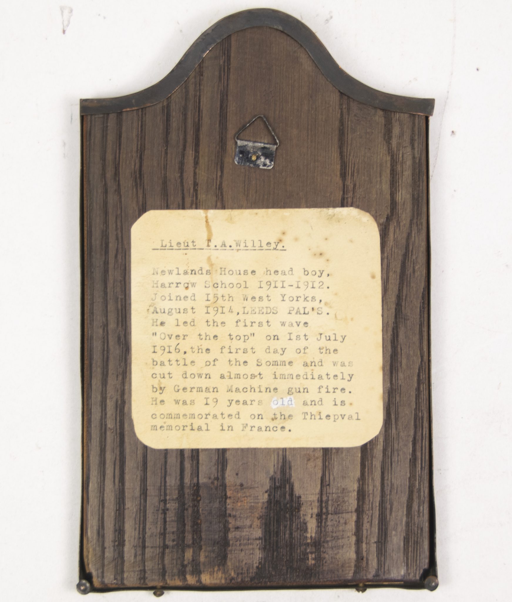 (British Army) First Day of the Somme 1 July Two commemorative frames of Thomas Arthur Raymond R.E. Willey, "D" Coy, 15th Bn., West Yorkshire Regiment - Image 5