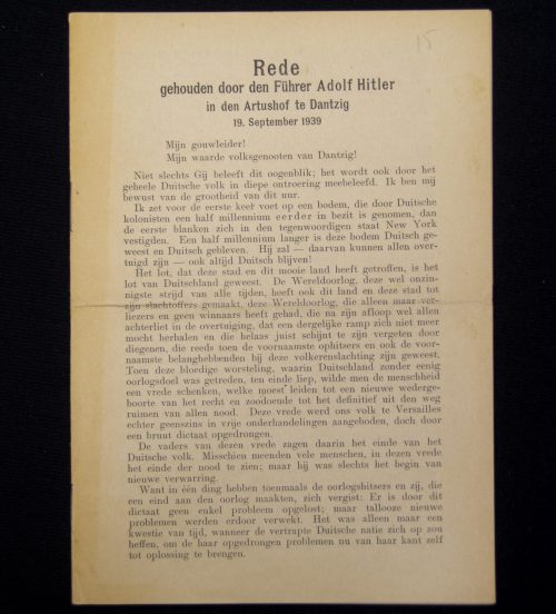 (Brochure) rede gehouden door den Führer Adolf Hitler in den Artushof te Danzig 19. September 1939