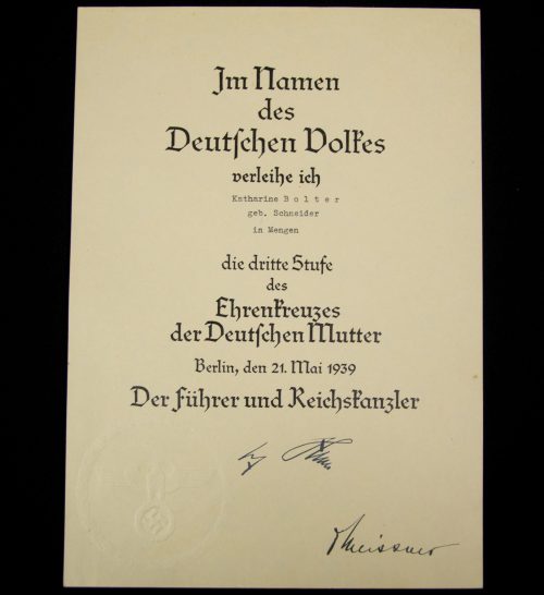 (Citation) Die Dritte Stufe des Ehrenkreuz der Deutschen Mutter Mutterkreuz (1939)