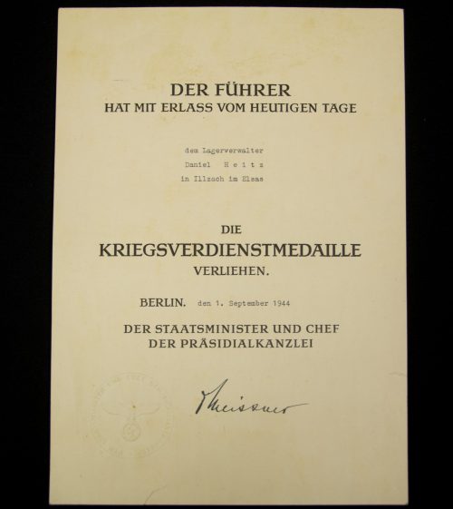(Citation) Kriegsverdienstmedaille (1944)