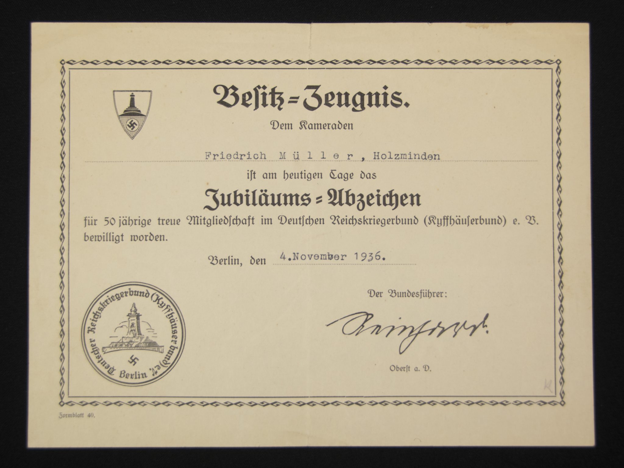 (Citation) Kyffhäuserbund Jubiläums-Abzeichen fur 50-Jährige treue Mitgliedschaft (2)