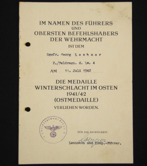 (Citation) Medaille Winterschlacht im Osten (1942)