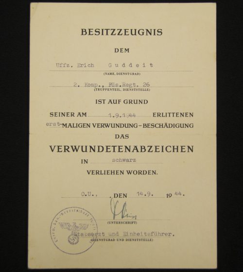 (Citation) Verwundetenabzeichen in Schwarz (1944)