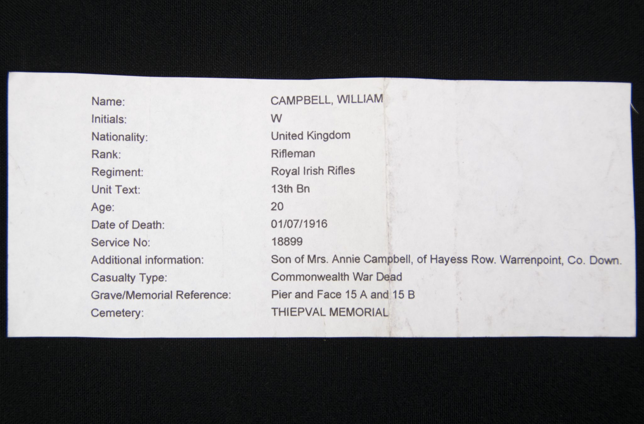 First Day of the Somme 1 July 1916 - Memorial plaque