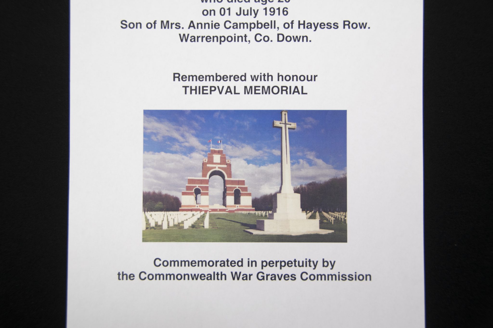 First Day of the Somme 1 July 1916 - Memorial plaque