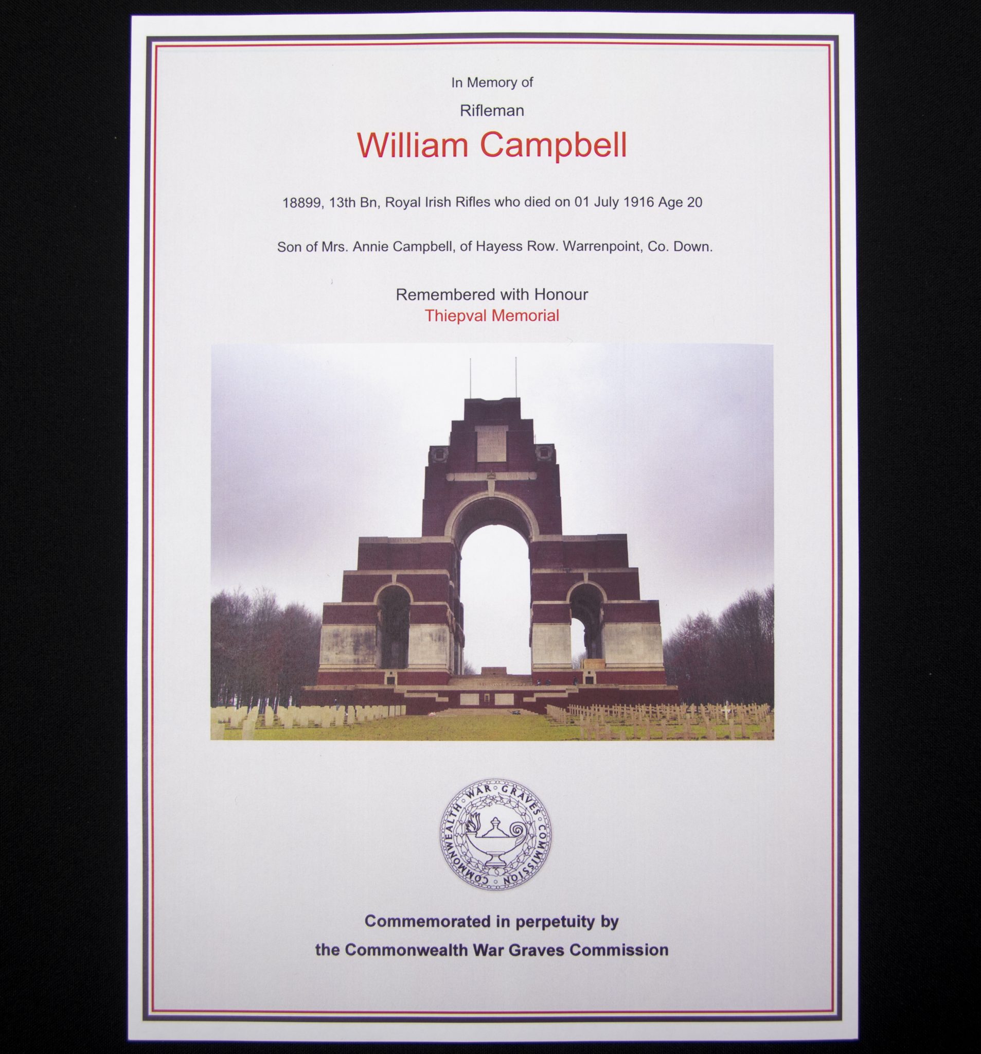 First Day of the Somme 1 July 1916 - Memorial plaque