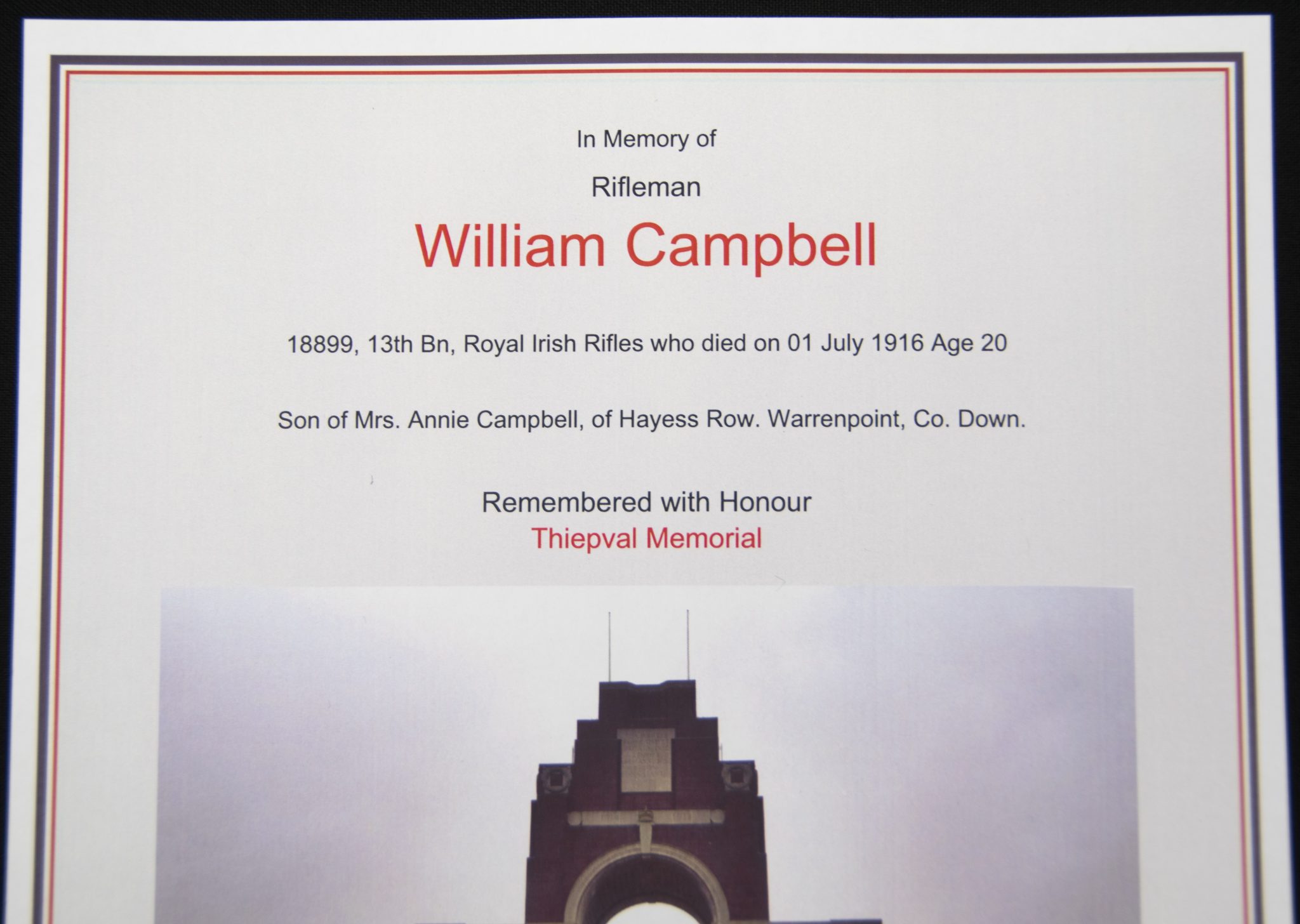 First Day of the Somme 1 July 1916 - Memorial plaque