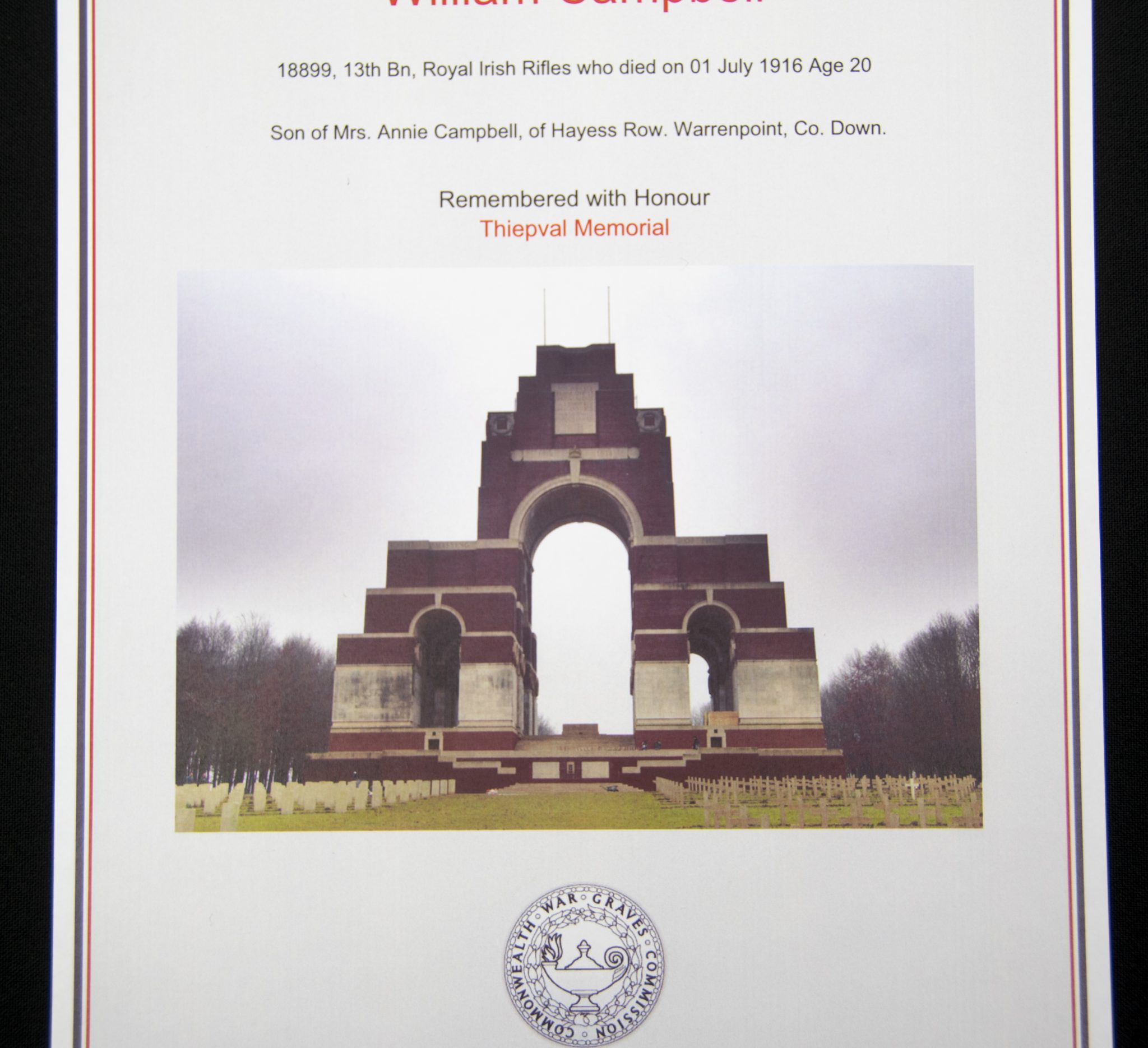 First Day of the Somme 1 July 1916 - Memorial plaque