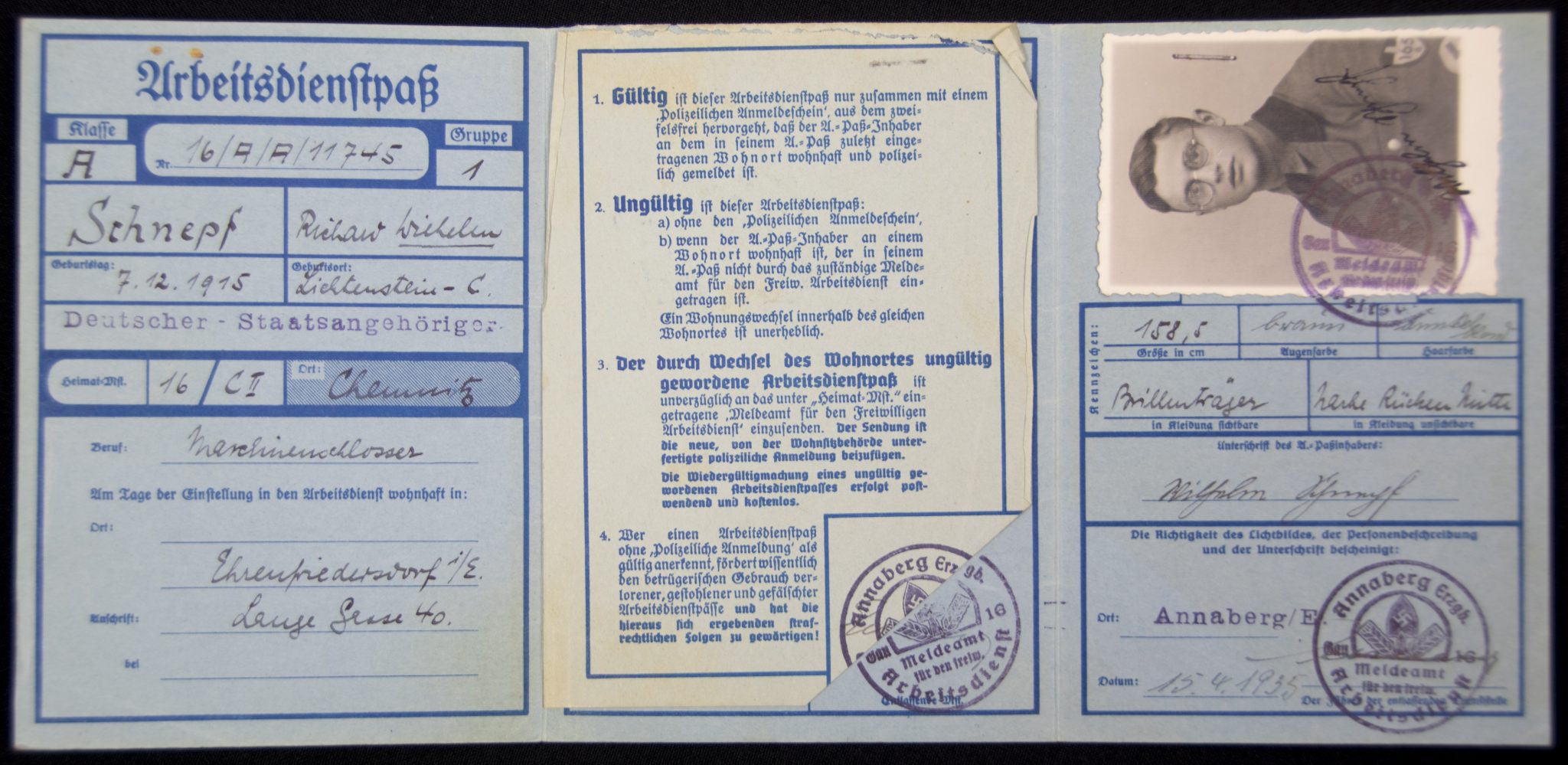 Freiwilliger Arbeitsdienst Arbeitspass + passphoto (2)