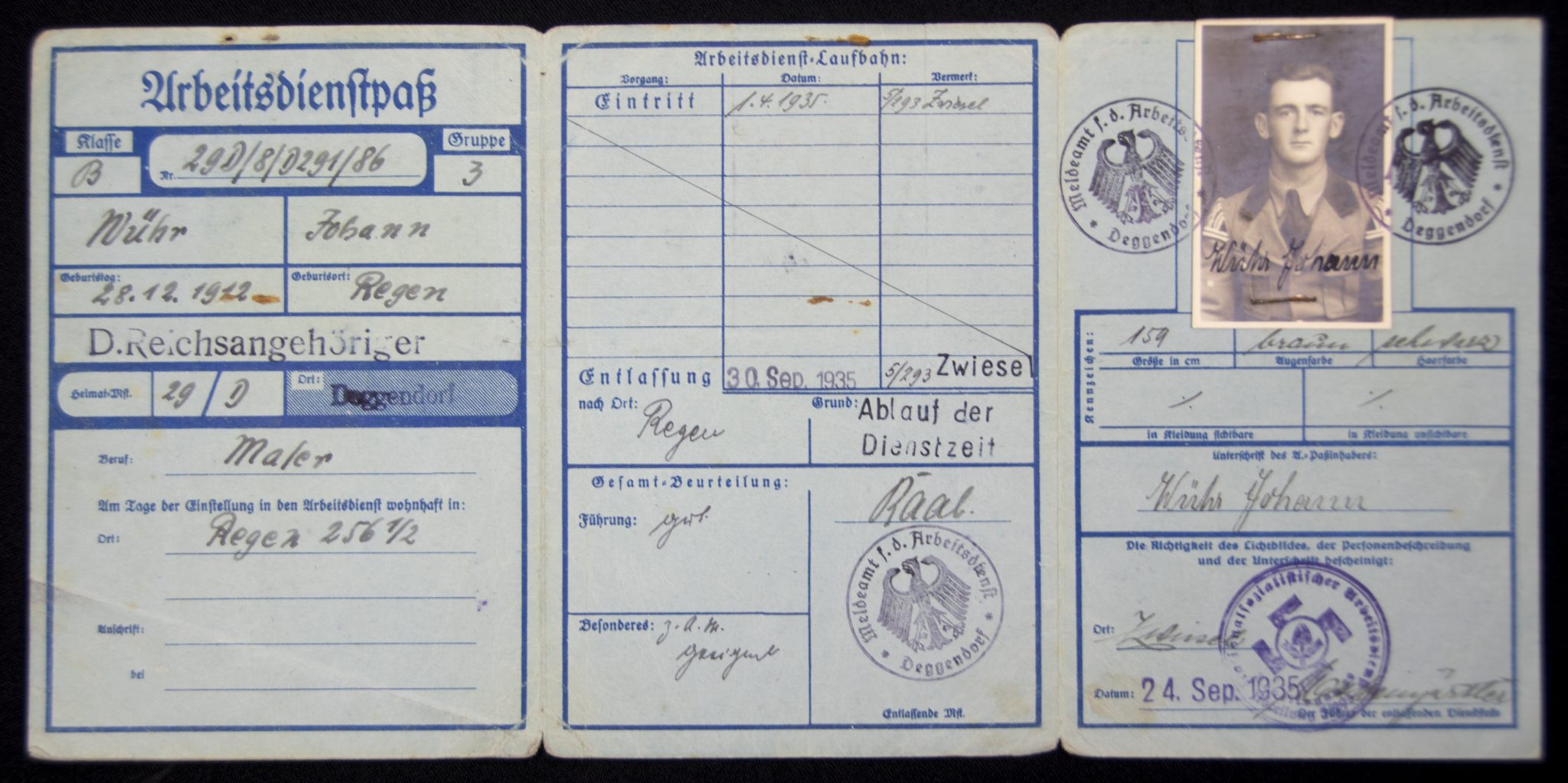 Freiwilliger Arbeitsdienst (FAD) Arbeitspass + passphoto (1)