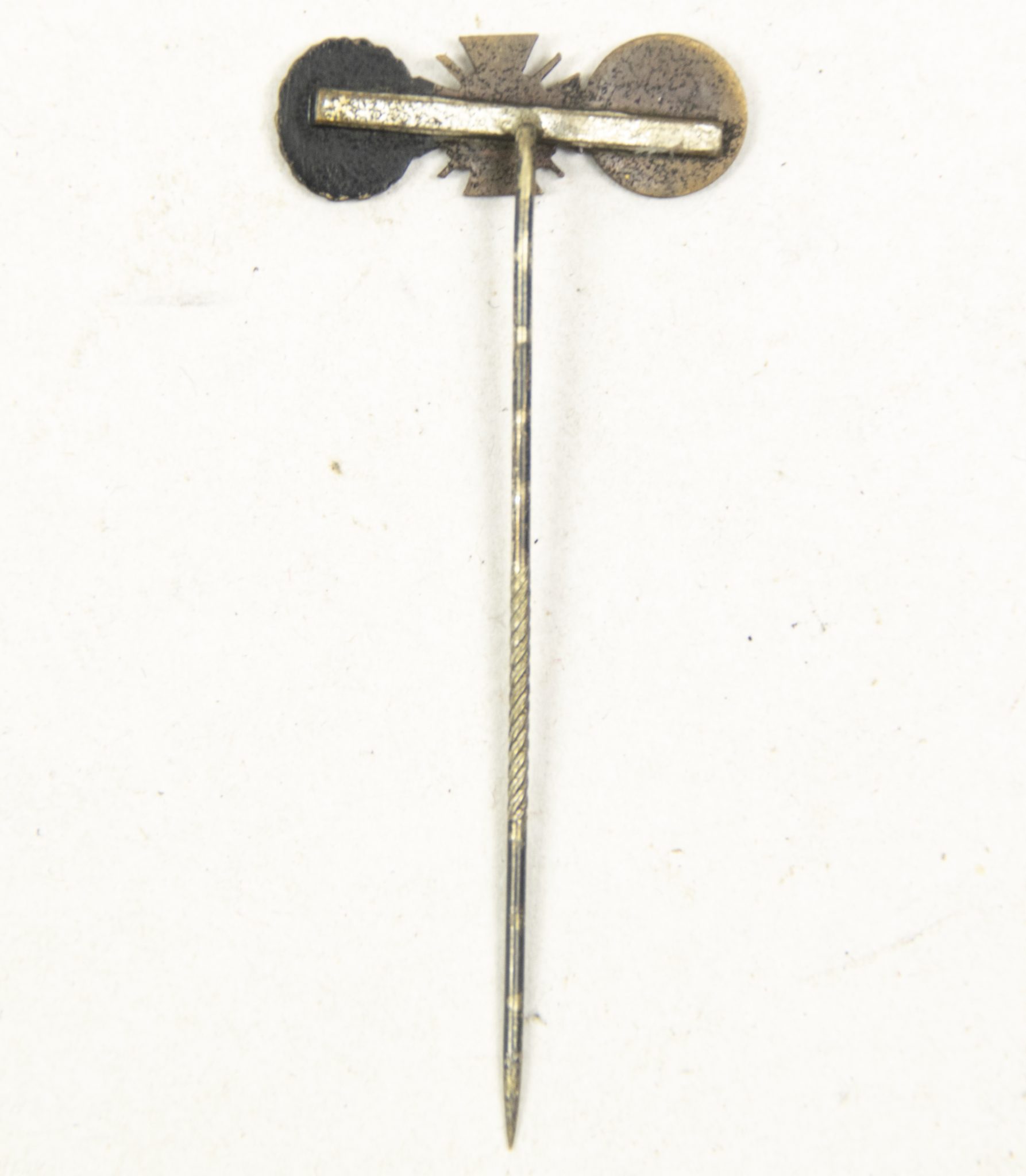German WWI lapel stickpin with Friedrich August medal + Frontkämpfer Ehrenkreuz + Black woundbadge (1)