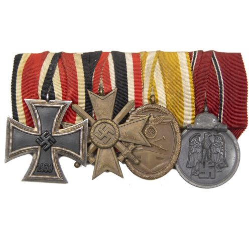 German WWII medalbar with Eisernes Kreuz (Ek2), Kriegsverdienskreuz, Westwallmedaille, Ostmedaille