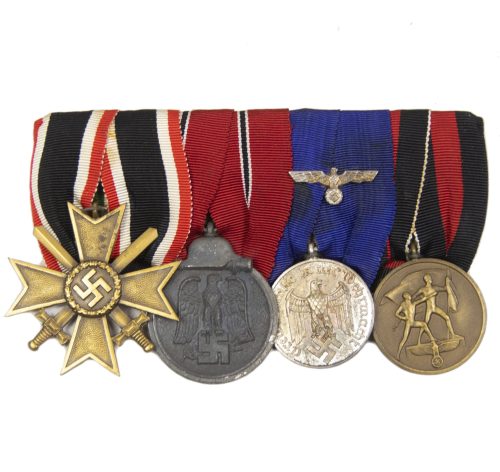 German WWII medalbar with KVK2, Ostmedaille, Heer Dienstauszeichnung, Sudeten Annexation medal (MM Prager Str. Neben 58)