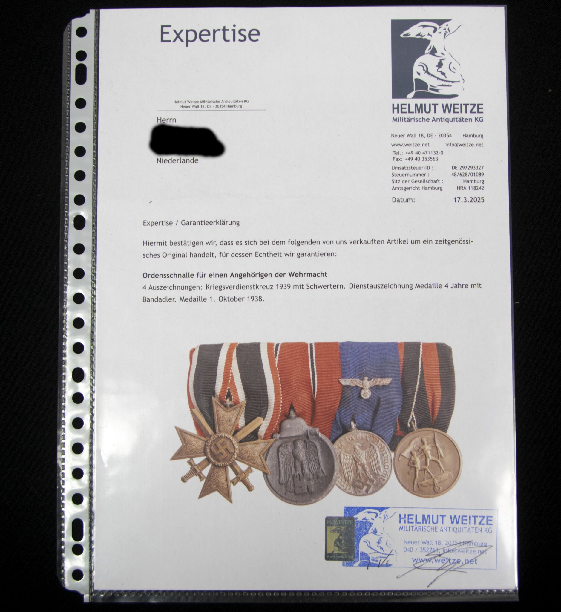 German WWII medalbar with KVK2, Ostmedaille, Heer Dienstauszeichnung, Sudeten Annexation medal (MM "Prager Str. Neben 58") - Image 13
