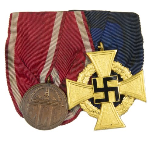 (Hessen) Medalbar with Hessisches Kriegsehrenzeichen + WWII Treue Dienst für 40 Jahre Kreuz - Very rare combination