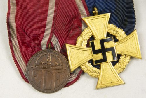 (Hessen) Medalbar with Hessisches Kriegsehrenzeichen + WWII Treue Dienst für 40 Jahre Kreuz - Very rare combination