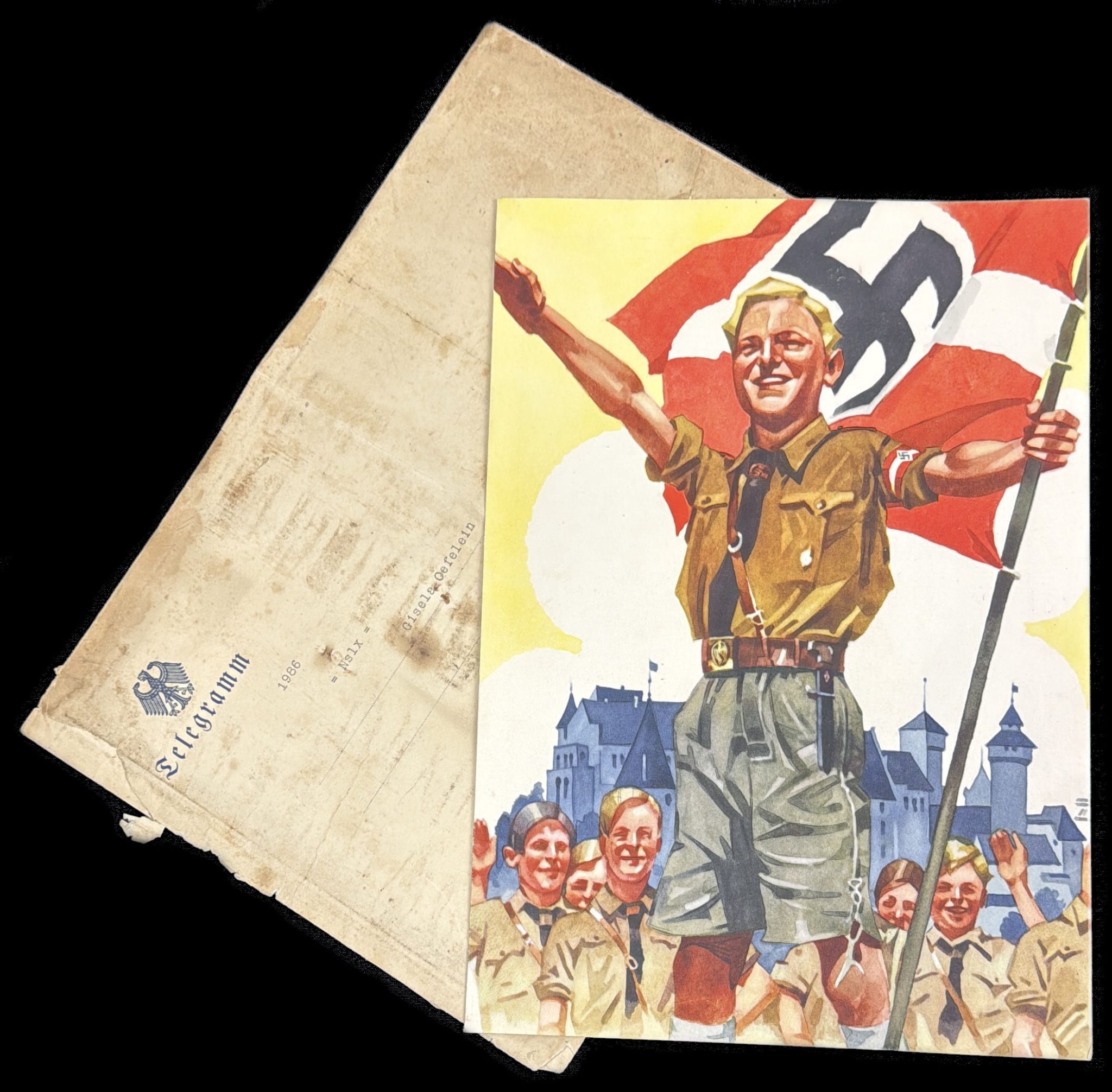 Hitlerjugend (HJ) Reichsparteitag telegram with postal enveloppe (design Ludwig Hohlwein) (1935) Hitlerjugend (HJ) Reichsparteitag telegram with postal enveloppe (design Ludwig Hohlwein) (1935)