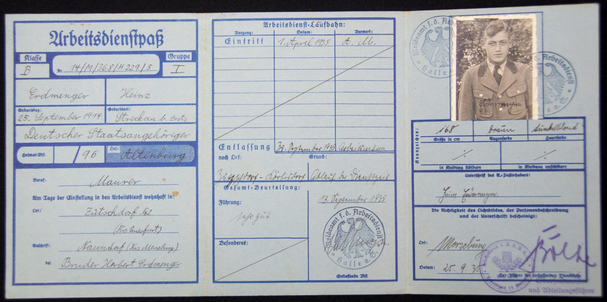 Freiwilliger Arbeitsdienst Arbeitspass + passphoto (2)