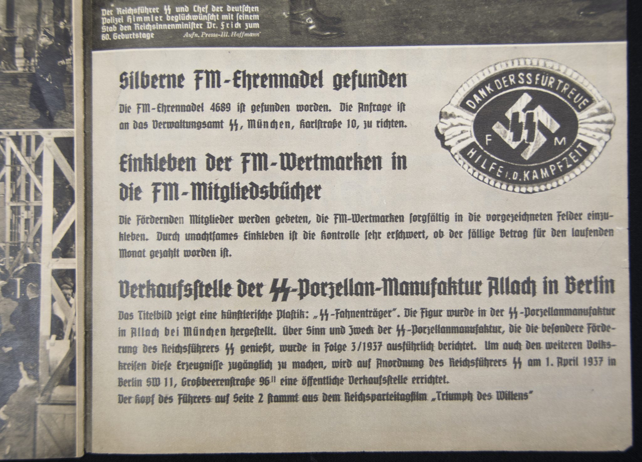 (Magazine) SS-FM Zeitschrift - Reichsführung SS für fördernde Mitglieder - 4. JahrgangFolge 4 (1937)