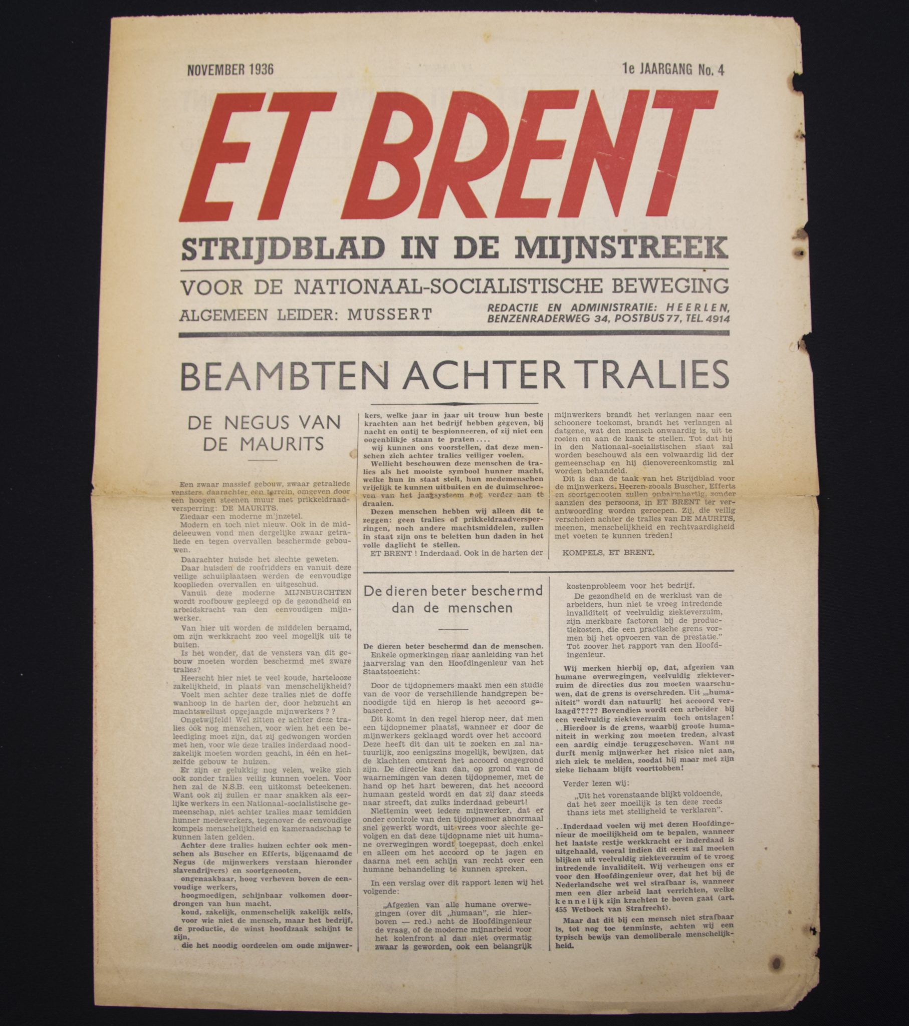(NSB) Et Brent (It Burns) - Strijdblad in de Mijnstreek voor de Nationaal Socialistische Beweging (1936) - UTRARARE!!!!