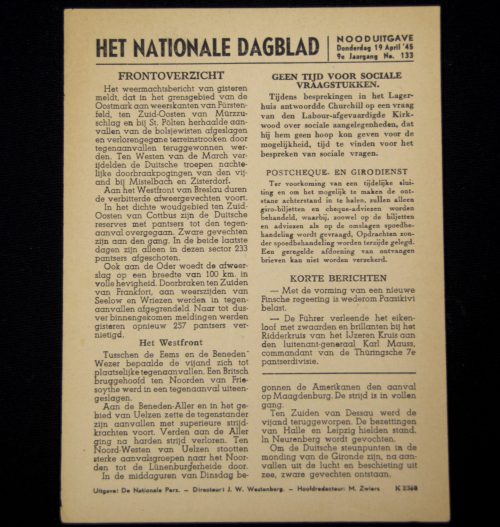 (NSB) het Nationale Dagblad NOODUITGAVE 19 April 1945 - 9e Jrg. No. 133