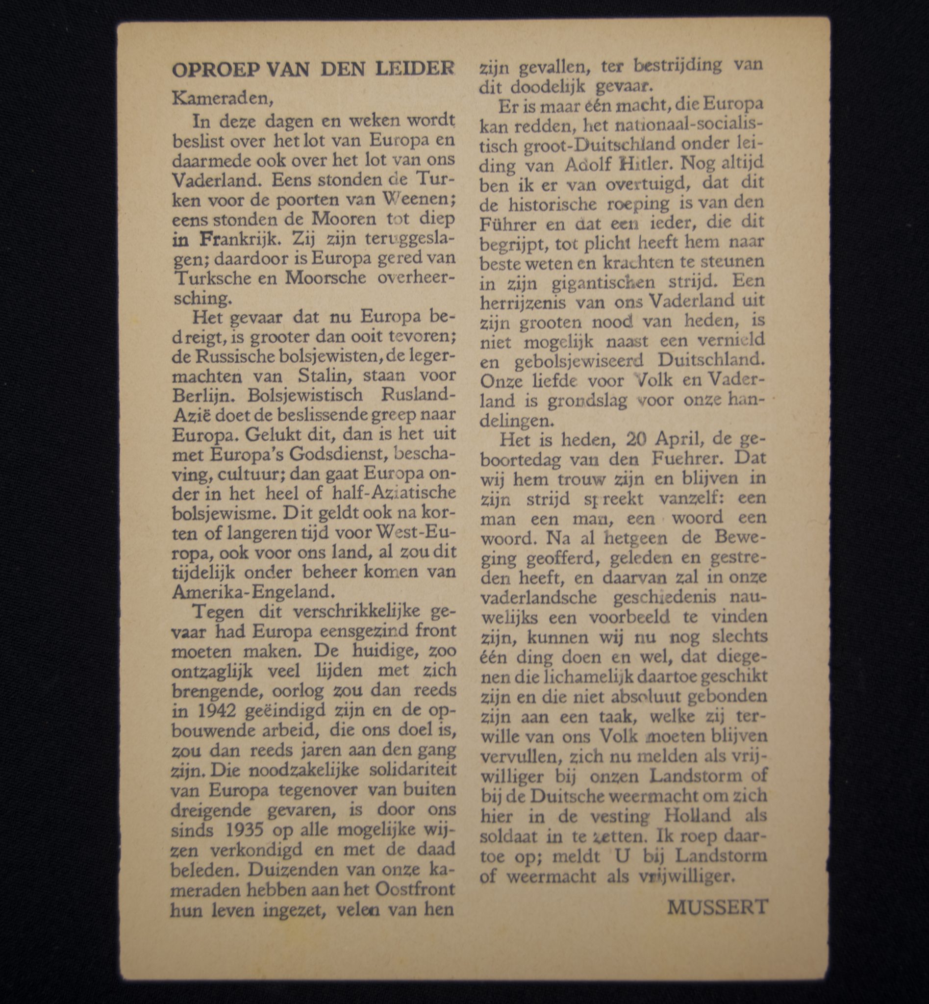 (NSB) het Nationale Dagblad NOODUITGAVE 21 April 1945 – 9e Jrg. No. 135 (2) (NSB) het Nationale Dagblad NOODUITGAVE 21 April 1945 - 9e Jrg. No. 135