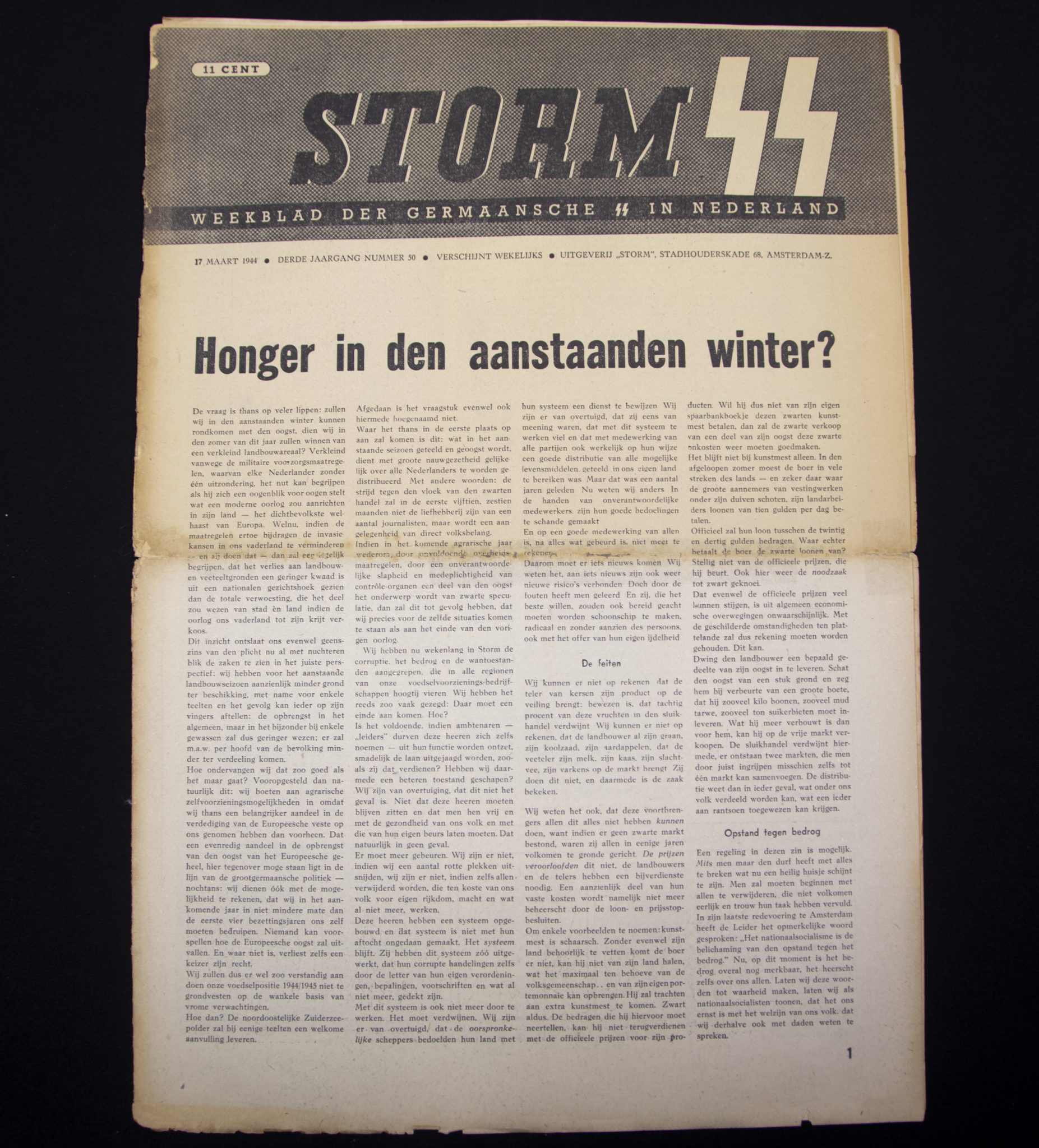(Newspaper) Storm SS – Derde Jrg. Nr. 50 – 17 maart 1944 (with rare Gerardus Mooyman photo inside)