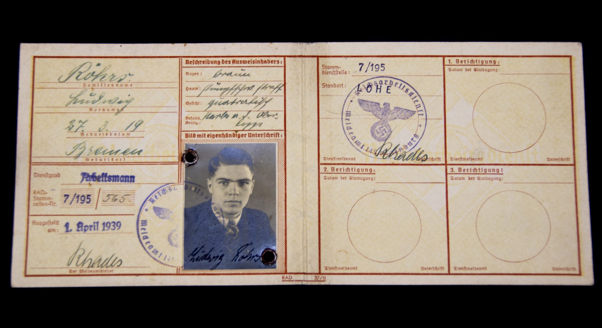 Reichsarbeitsdienst (RAD) Dienstausweis (1940)