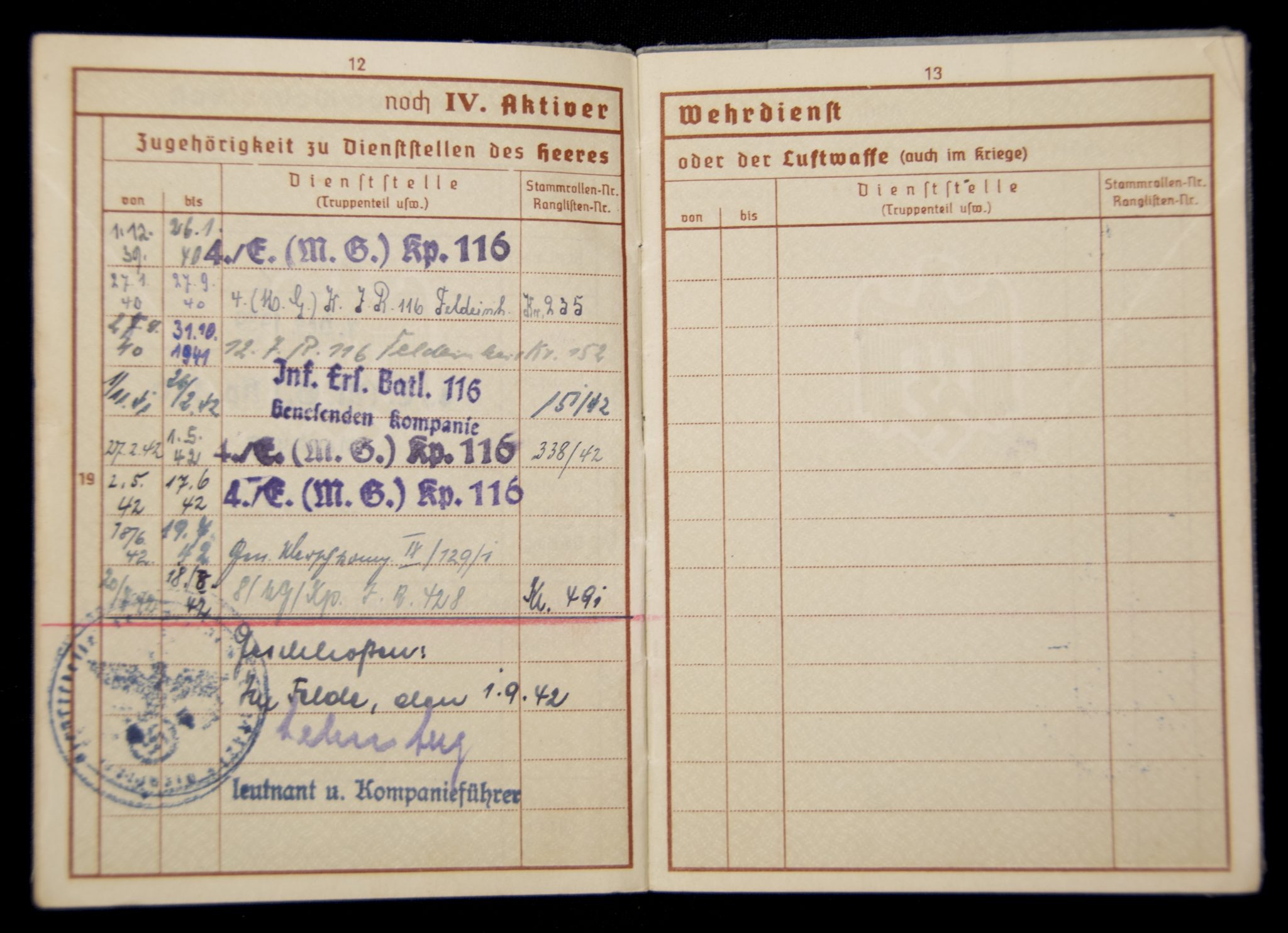 Wehrpass 4./E. (M.G.) Kp. 116 (1939) with EK2 + VWA Black - Image 14